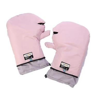 Imagem de Rock88 Abafadores de guidão de motocicleta de inverno para motos de neve ATV luvas de bicicleta de sujeira ciclismo forro de lã térmico MTB guidão luvas à prova de vento, rosa, 35 * 25 cm