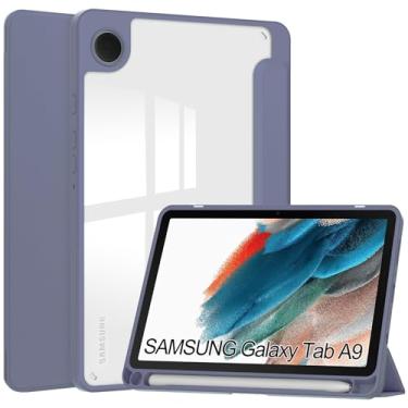Imagem de Capa protetora Capa fina compatível com Samsung Galaxy Tab A9 de 8 polegadas com parte traseira transparente e capa de moldura à prova de choque em TPU, suporte para suspensão/despertar automático, po