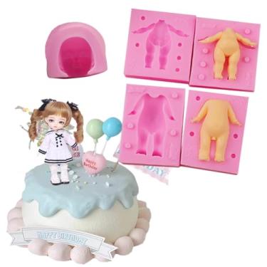 Imagem de Boneca 3D Cabeça de Bebê Rosto Corpo Molde de Fondant de Silicone DIY Kid Boy Girl Birthday Cake Decoração Suprimentos Ferramenta de Cozimento Molde de Resina de Argila de Cerâmica Macia (Pacote com