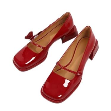 Imagem de ZIRIA Rose Platform Marry Janes Sapatos de salto alto feminino plataforma salto grosso vermelho preto primavera verão sapatos casaul feminino, Vermelho, 37 BR