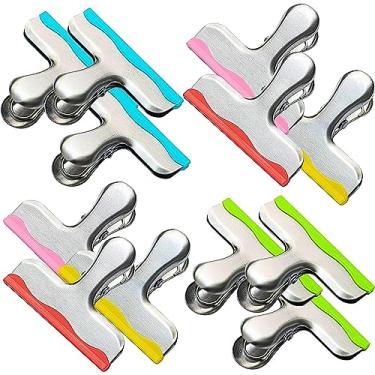 Imagem de YARALL Pacote com 12 clipes de chip com bordas de silicone – Clipes de saco resistente para embalagens de alimentos, cozinha, escritório – codificado por cores, grampos extra fortes herméticos, 7,6 cm de largura