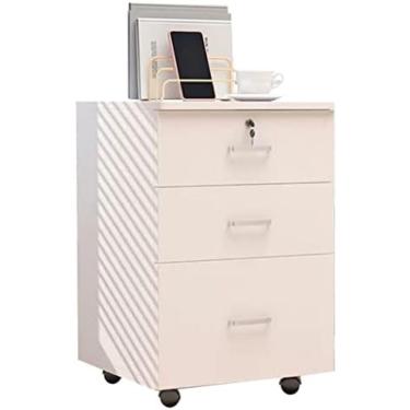 Imagem de Armário de arquivo de grãos de madeira, armário móvel com fechadura, suporte de impressora de gaveta de 3 camadas para escritório doméstico,Branco,40x36x56cm