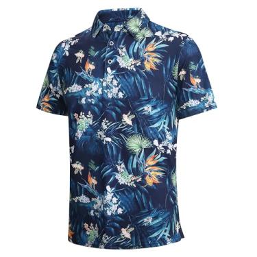 Imagem de SAMERM Camisas polo masculinas de golfe de manga curta com ajuste seco e absorção de umidade para homens, Palmeira polo azul-marinho, GG