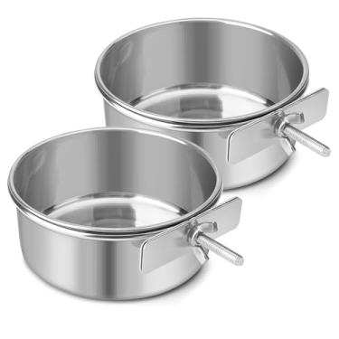 Imagem de Reshiho Tigela para cães de aço inoxidável para pendurar para animais de estimação tigela de água gaiola alimentador de copo para cães gatos coelhos pássaros pequenos animais (médio (2 peças)