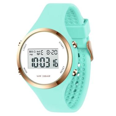 Imagem de Relógio feminino com visor de LED Elecreonic moderno cronógrafo despertador digital feminino esporte ao ar livre Wirstwatch, Verde, Esportes