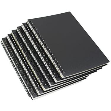 Imagem de Caderno espiral, 6 peças de plástico grosso preto capa dura 8 mm pautado 80 folhas -160 páginas diários para estudo e notas (6 peças A5 preto)