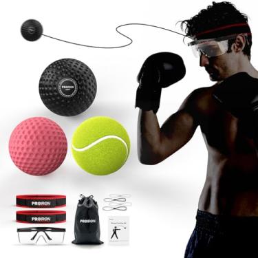 Imagem de PROIRON Bola de reflexo de boxe com óculos de segurança, 3 bolas de reflexo, 2 faixas de cabeça para adultos/crianças, bola de cabeça de boxe para velocidade de perfuração, equipamento de treinamento