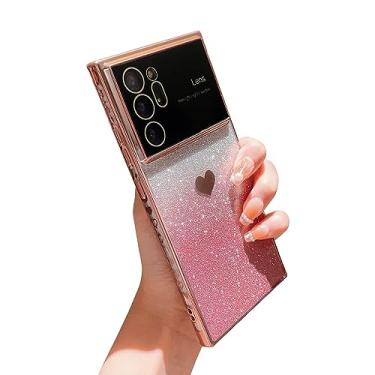 Imagem de phylla Capa de telefone com glitter gradiente para Samsung Galaxy Note 20 Ultra 5g [protetor completo de lente de câmera], capa fina transparente com revestimento de luxo com padrão lateral, amortecedor protetor macio à prova de choque (rosa)