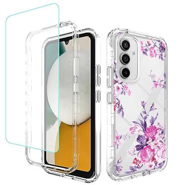 Imagem de Sidande Capa para Galaxy A34 5G, Samsung A34 5G SM-A346E com protetor de tela de vidro temperado, capa protetora fina de TPU floral transparente para celular para Samsung Galaxy A34 5G (flor rosa)