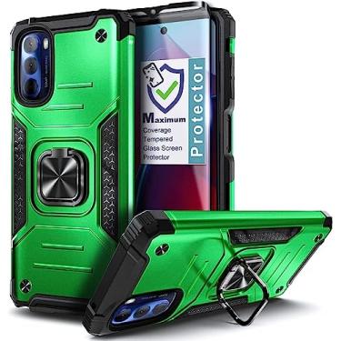Imagem de NZND Compatível com Motorola Moto G 5G (2022) com protetor de tela de vidro temperado (cobertura máxima), capa protetora de corpo inteiro [grau militar] suporte magnético para carro (verde)