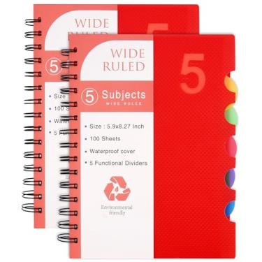 Imagem de CAGIE Caderno espiral com 5 matérias, capa dura A5 pautado largo para trabalho, caderno com abas separadoras, 21 x 17 cm, 110 folhas, vermelho