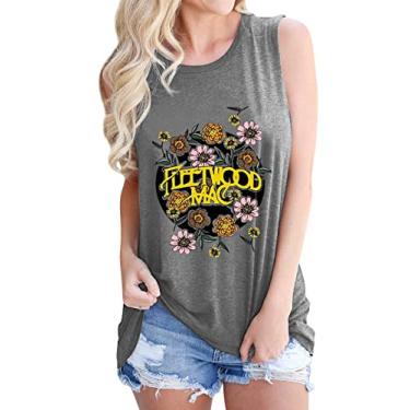 Imagem de Camisetas femininas de banda de rock, vintage, música country, camiseta regata divertida para concertos de flores, sem mangas, Cinza, P