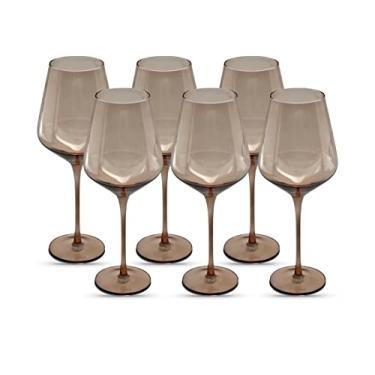 Imagem de Saludi Taças de vinho originais Smokey Sand, 477 g (conjunto de 6) Vidro neutro marrom âmbar fumê de cor única - Ótimo para todos os tipos de vinho e ocasiões ou presentes - Luxo, durável, soprado à