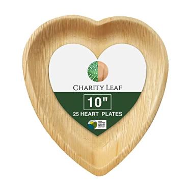 Imagem de Charity Leaf Pratos descartáveis de coração de folha de palmeira de 25 cm (25 peças) travessas de servir de bambu, tábuas descartáveis, louça ecológica para casamentos, buffet, eventos