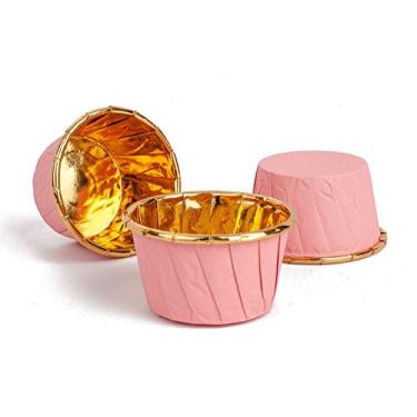 Imagem de GOLDEN APPLE, Mini copos de papel alumínio para assar bolo, 50 peças, forros para muffins, formas de cupcake, forros de copo para festa de casamento, festivais de cupcake, pequenos rosa em ouro