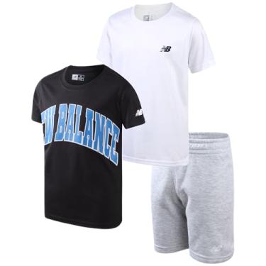 Imagem de New Balance Conjunto de shorts ativos para meninos - Camiseta de manga curta de 3 peças e shorts de desempenho - Roupa de verão para meninos (4-12), Preto, 10