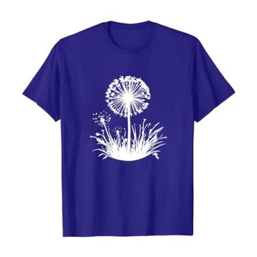 Imagem de Camisetas femininas fofas gola redonda girassol flores silvestres estampa casual camiseta tops de malha, Azul escuro, P
