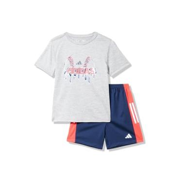 Imagem de adidas Conjunto de camiseta e shorts de malha de manga curta para meninos, Cinza mesclado e azul-marinho, 7