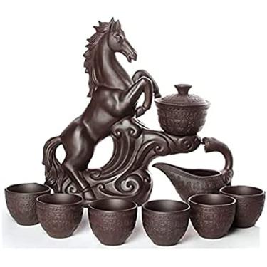 Imagem de Conjuntos de chá Conjunto de chá Zisha Conjunto de chá semiautomático chinês Conjunto de chá retrô Conjunto de chá semiautomático Bule 6 xícaras de bule de chá Kung Fu tradicional, A