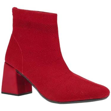 Imagem de Bota Feminina Knit Meia Salto Grosso Bico Quadrado Médio (Vermelho, BR, Adulto, Numérico, 36)