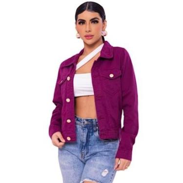 Imagem de Jaqueta Feminina Bordo Marsala Colorida Jeans Brim Denim-Feminino