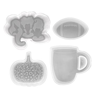 Imagem de Pacote com 4 moldes de silicone Fall Freshie | Outono Outono Fogueiras Futebol Halloween Ação de Graças | Suprimentos para freshie, sabão, resina, velas