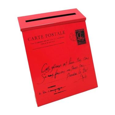 Imagem de IEUDNS Caixa de correio montada na parede, suporte de jornal, caixa de sugestão, moderna, suspensão de parede, caixa de correio para decoração de portão de, Vermelho