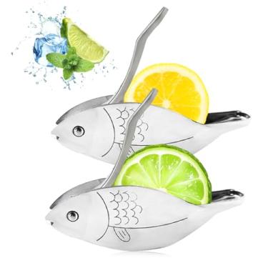 Imagem de HyzaPhix 2 peças de espremedor de limão e peixe, espremedor manual de limão, espremedor de limão portátil, espremedor manual em forma de peixe para laranja, limão e romã
