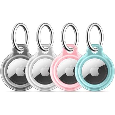 Imagem de Maledan Compatível com AirTag, porta-chaves, porta-etiquetas, porta-chaves de PC, corrente para Apple AirTags, GPS e localizadores de itens, acessórios, pacote com 4, preto transparente + branco +