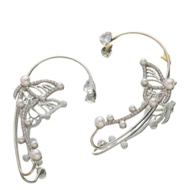 Imagem de Brinco Estilo EarCuff Prateado Borboleta Strass Luxo Feminino