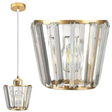 Imagem de Luminária Lustre 15Cm Pendente Dourado Metal Cristal