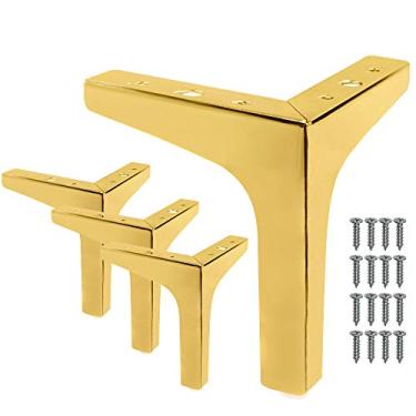 Imagem de Seimneire 4 peças de pernas de móveis de 17 cm, pernas de sofá de estilo moderno, pés triangulares dourados de metal luxuosos para armário de mesa, armário, sofá, poltrona