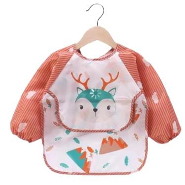 Imagem de Babador Manga Longa Impermeável Avental Con Cata Migalhas - Blw - Rena Laranja