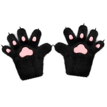 Imagem de Dynwave Luvas de pata de gatinho Luvas de pelúcia para dramatização Clube Palco Performance Máscara, Preto Rosa