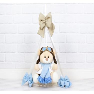 Imagem de Pelucia Enfeite de Porta Urso Tedde 18 cm Aviador Clássico - Para Decoração (azul claro)