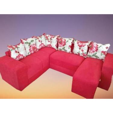 Imagem de Sofá de Canto com Espreguiçadeira Vermelho Floral - AUREA DECOR