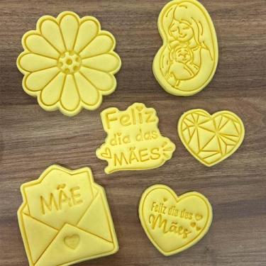 Imagem de Kit 6 Cortador Feliz Dia das Mães Flor Coração Carta - DOCE IMPRESSO, 