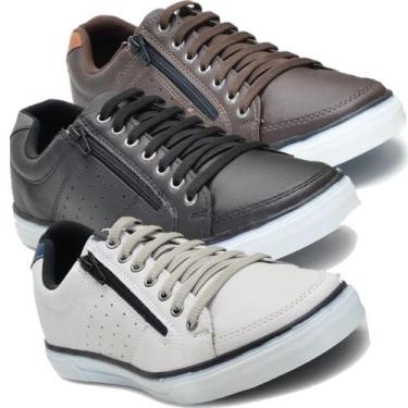 Imagem de Kit 3 Pares Sapatenis Masculino Ziper Cadarço Casual Social Confortáve