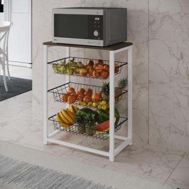 Imagem de Fruteira com Suporte para Micro-ondas Barcelona Aço Branco Cesto Preto