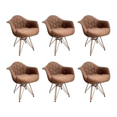 Imagem de Kit 6 Poltronas Jantar Eames Eiffel Estofadas Caramelo Base Cobre - Up
