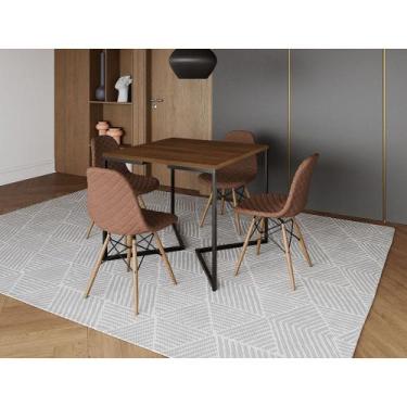 Imagem de Mesa Jantar Industrial Base V Ferro Preto 90cm Quadrada Amêndoa 4 Cade