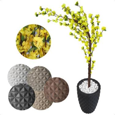 Imagem de Cerejeira Amarela Com Galho Curvo Planta Artificial Com Vaso De Decora
