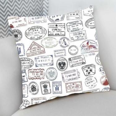 Imagem de Almofada Decorativa Cheia c/ Zíper 40x40cm, Carimbos passaporte - Delu