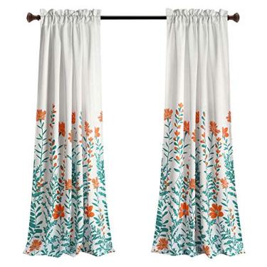 Imagem de Lush Decor Cortinas de escurecimento de quarto Aprile - Conjunto de painéis de janela com design floral para viver, jantar, quarto (par), 213 x 132 cm, laranja e turquesa, laranja e turquesa