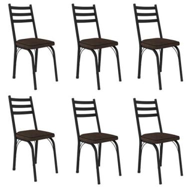 Imagem de Kit 6 Cadeiras para Cozinha Tubular D-13 Nara de Aço - Artefamol, Pret