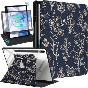 Imagem de Wazzasoft Capa para Samsung Galaxy Tab S7/S7 Plus/S8 Plus – Capa fólio de 12,4 polegadas com suporte para lápis – Design exclusivo floral preto feminino fofo feminino – Capa giratória para tablet