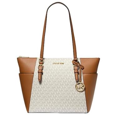 Imagem de Michael Michael Kors Charlotte Bolsa grande Saffiano de couro com zíper (baunilha)