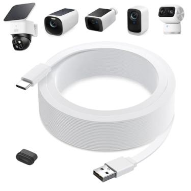 Imagem de Cabo de alimentação de 7,6 m para eufy SoloCam S220/S340, C210, cabo de extensão de energia para eufyCam 3/S330, 3C/S300, cabo de carregamento plano à prova de intempéries para câmera interna Eufy