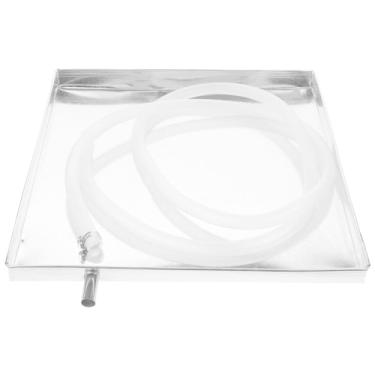 Imagem de jojofuny Bandeja coletora de ar condicionado: 1 conjunto de bandeja coletora de unidade externa CA com mangueira de saída de água, bandeja de drenagem condensada, bandeja de drenagem quadrada de 40 x