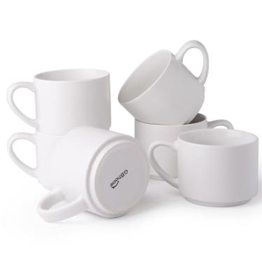 Imagem de GBHOME Conjunto de 6 canecas de café de 400 ml, canecas de cerâmica empilháveis para homens, mulheres, canecas de café modernas com base estável para latte, chá, cappuccino. Seguro para lava-louças e